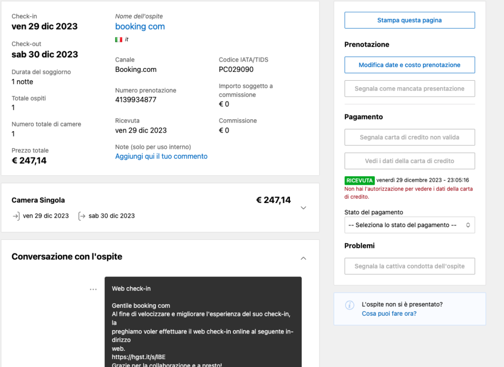 booking.com dettaglio prenotazione